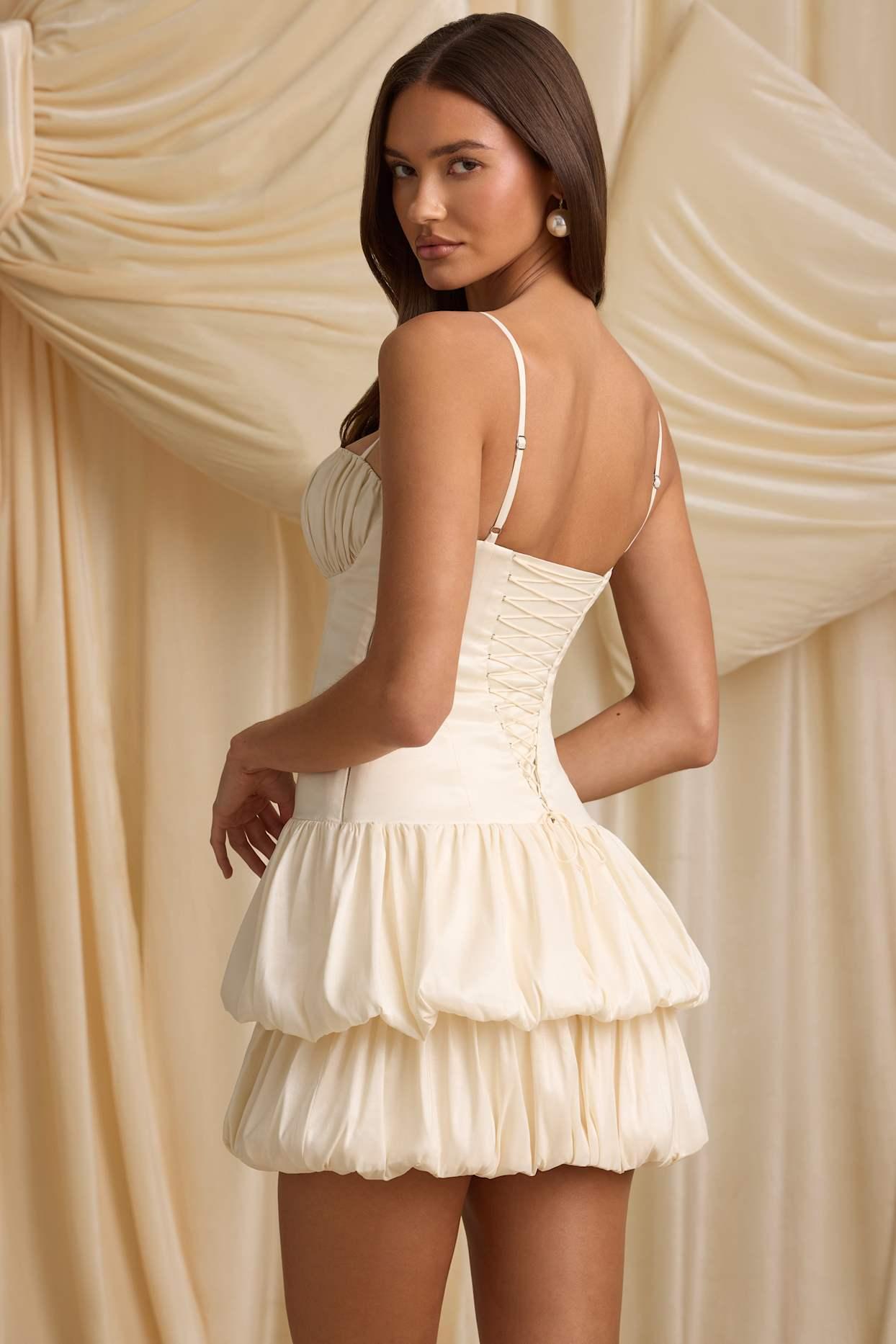 Layered Bubble Hem Corset Mini Dress in Ivory Product Image