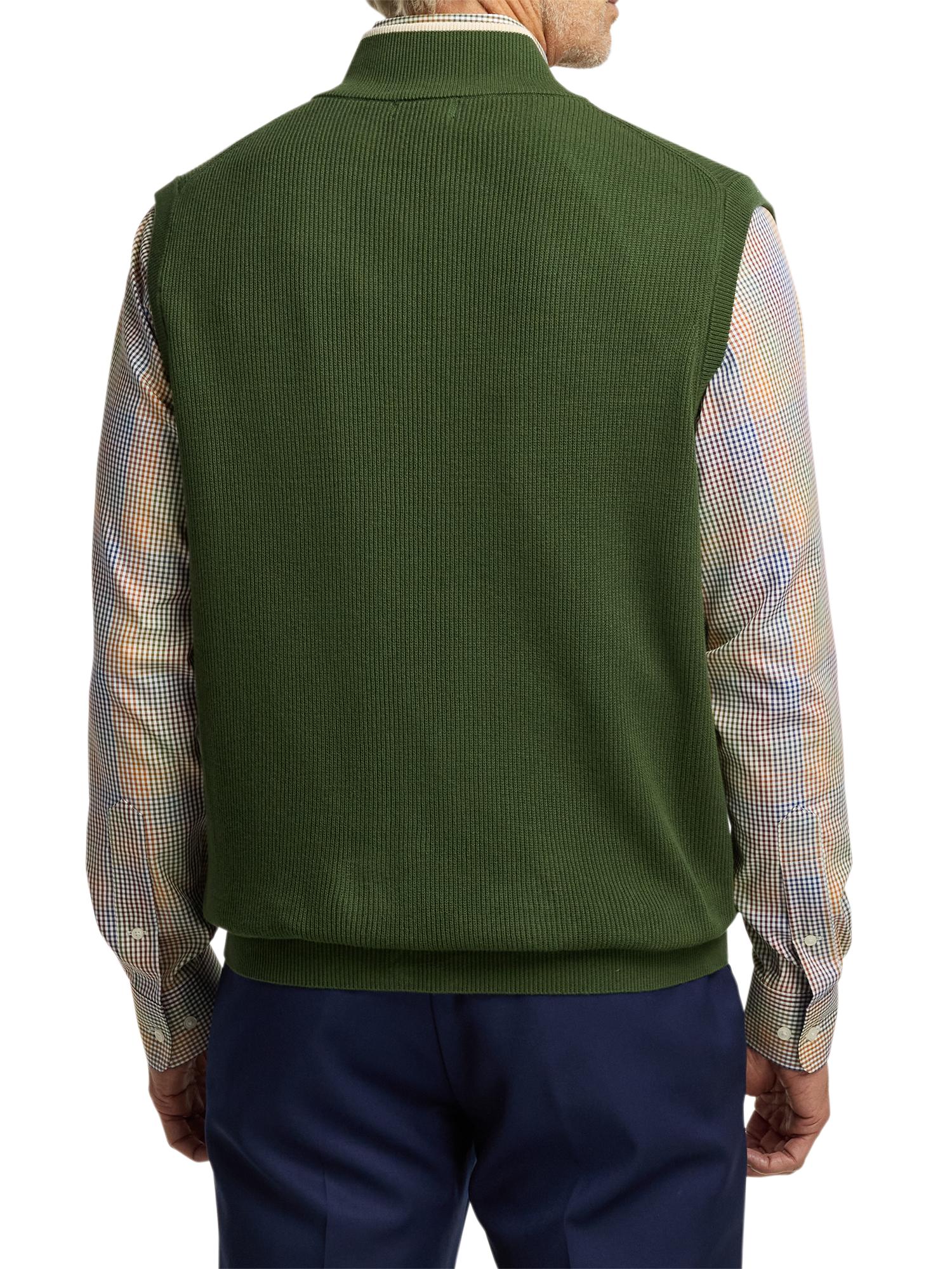 Cotton Full Zip Mock Neck Vest - Green Product Image