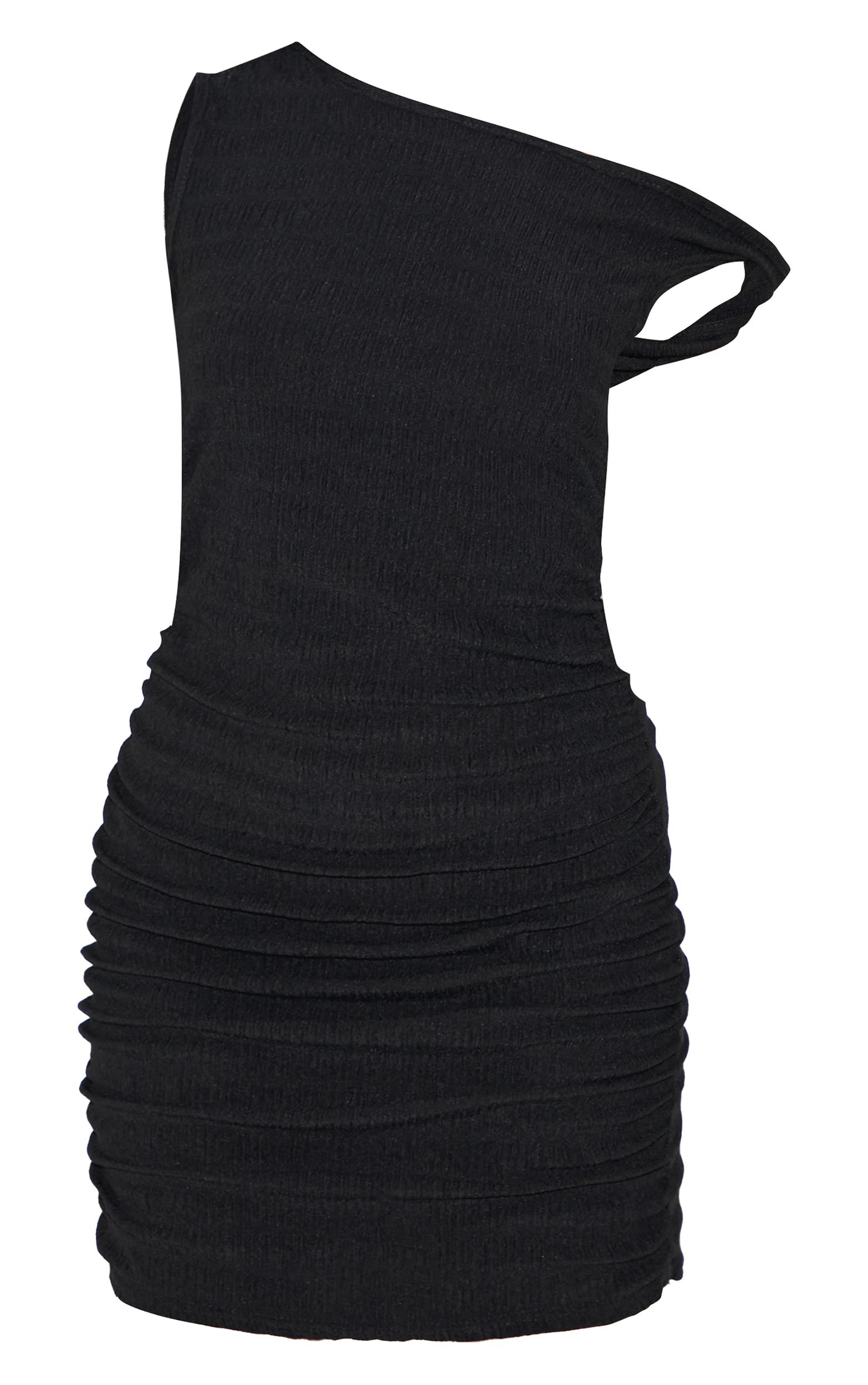 Black Textured Boat Neck Sleeveless Bodycon Dress Product Image