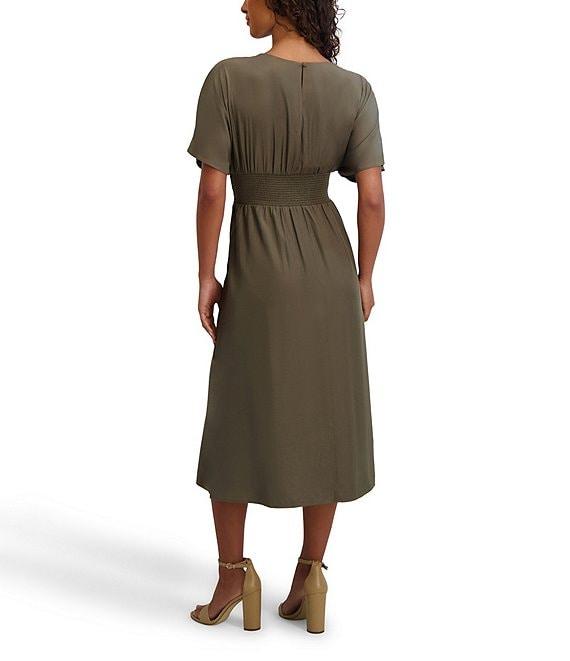 Kensie Short Sleeve Smocked Waist A-Line Midi Dress Product Image