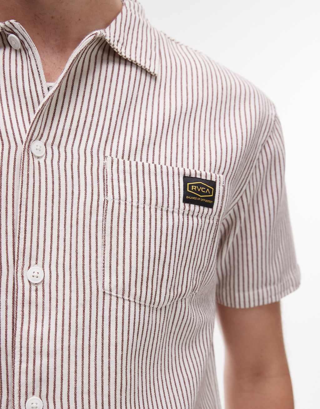 RVCA dayshift striped short sleeve shirt in natural Product Image