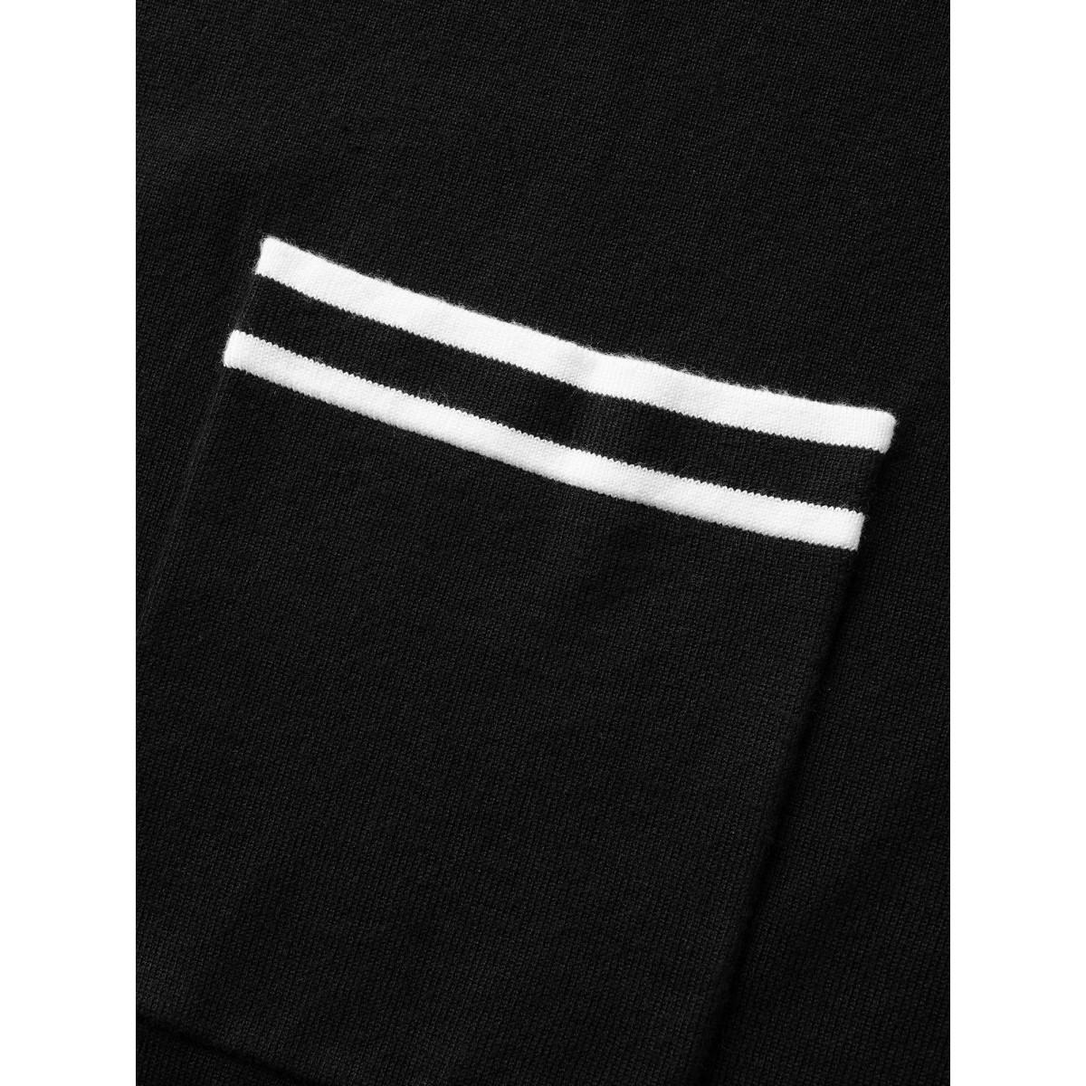 Plus Size Supersoft Essentials Striped Patchwork Pocket Open Front Cardigan Black Women Casual Loose Long Sleeve Everyday Cardigans BloomChic 12/L Product Image