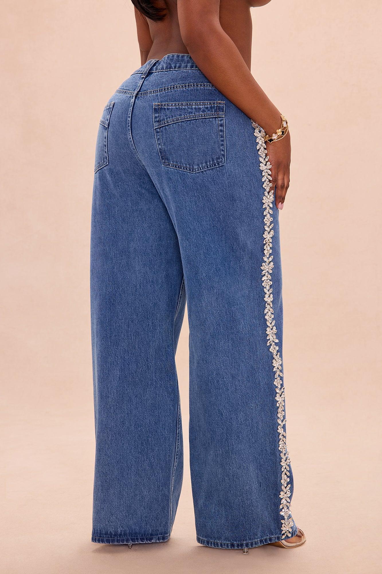 Came To Play Rhinestone Denim Jeans - Vintage Wash Female Product Image