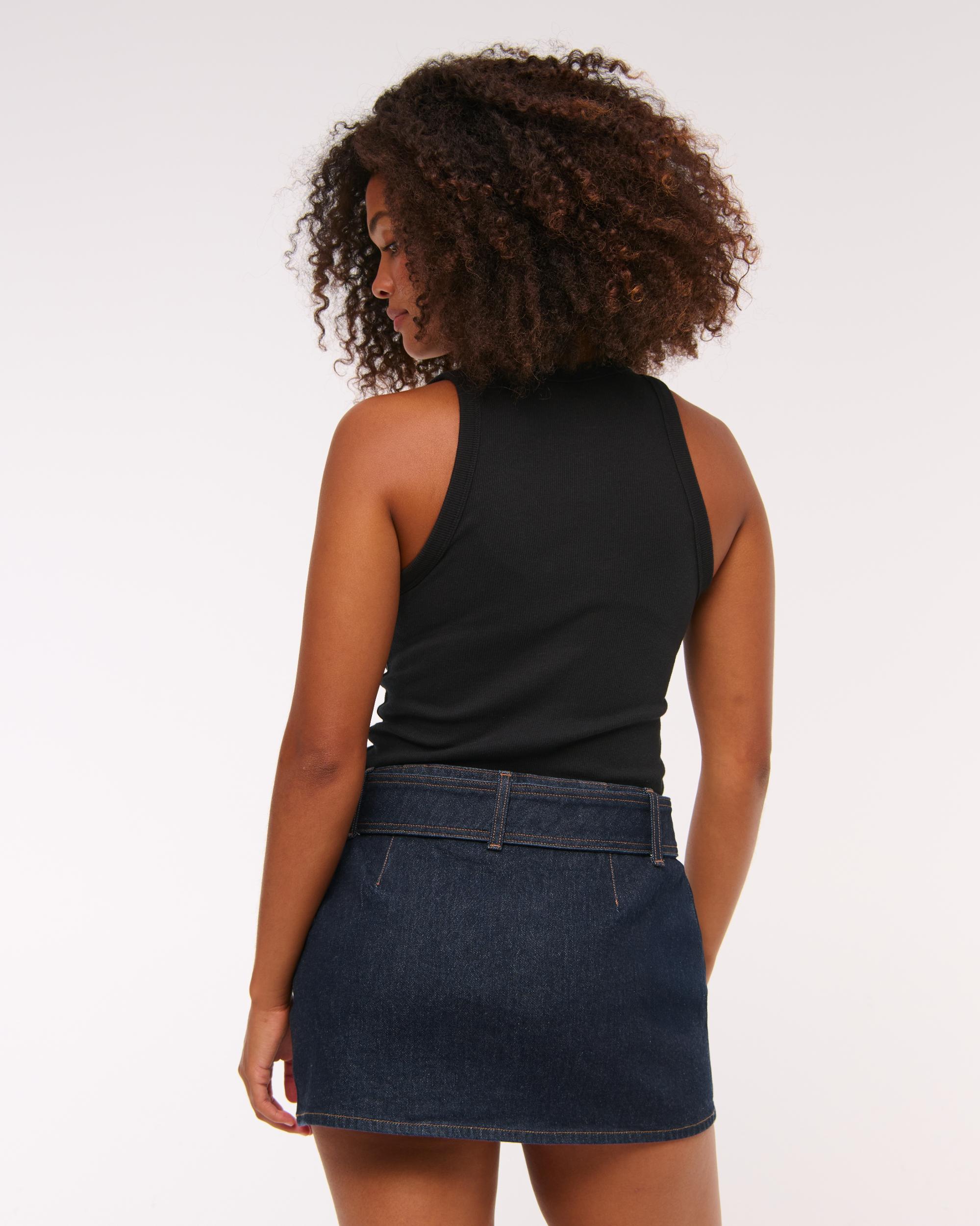 Curve Love Mid Rise Belted Denim Mini Skort Product Image