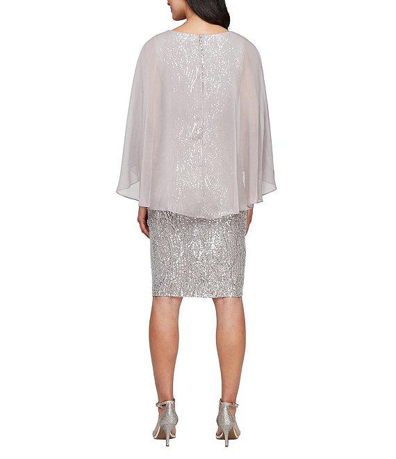 Ignite Evenings Sequin Boat Neck 3/4 Chiffon Overlay Sleeves Sheath Dress Product Image