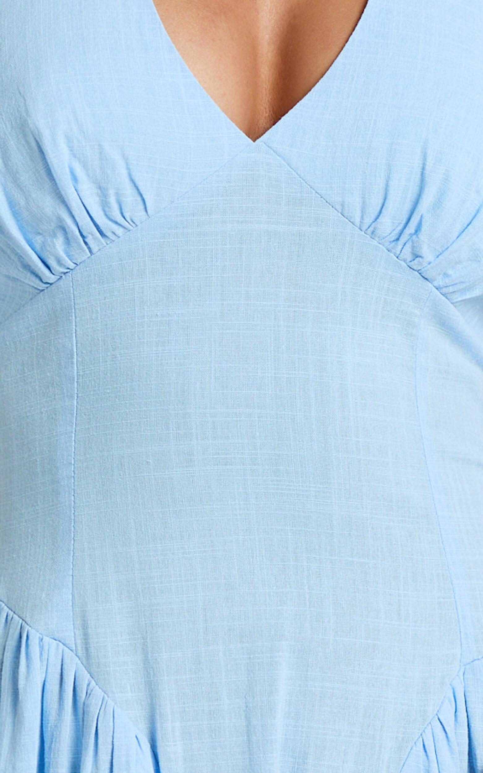 Athena Midi Dress - Halter Drop Waist Dress in Blue Product Image