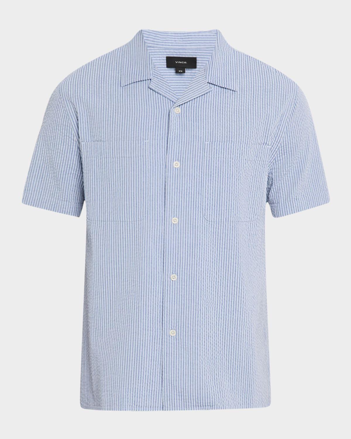Men's Italian Cotton Seersucker Short-Sleeve Shirt Product Image