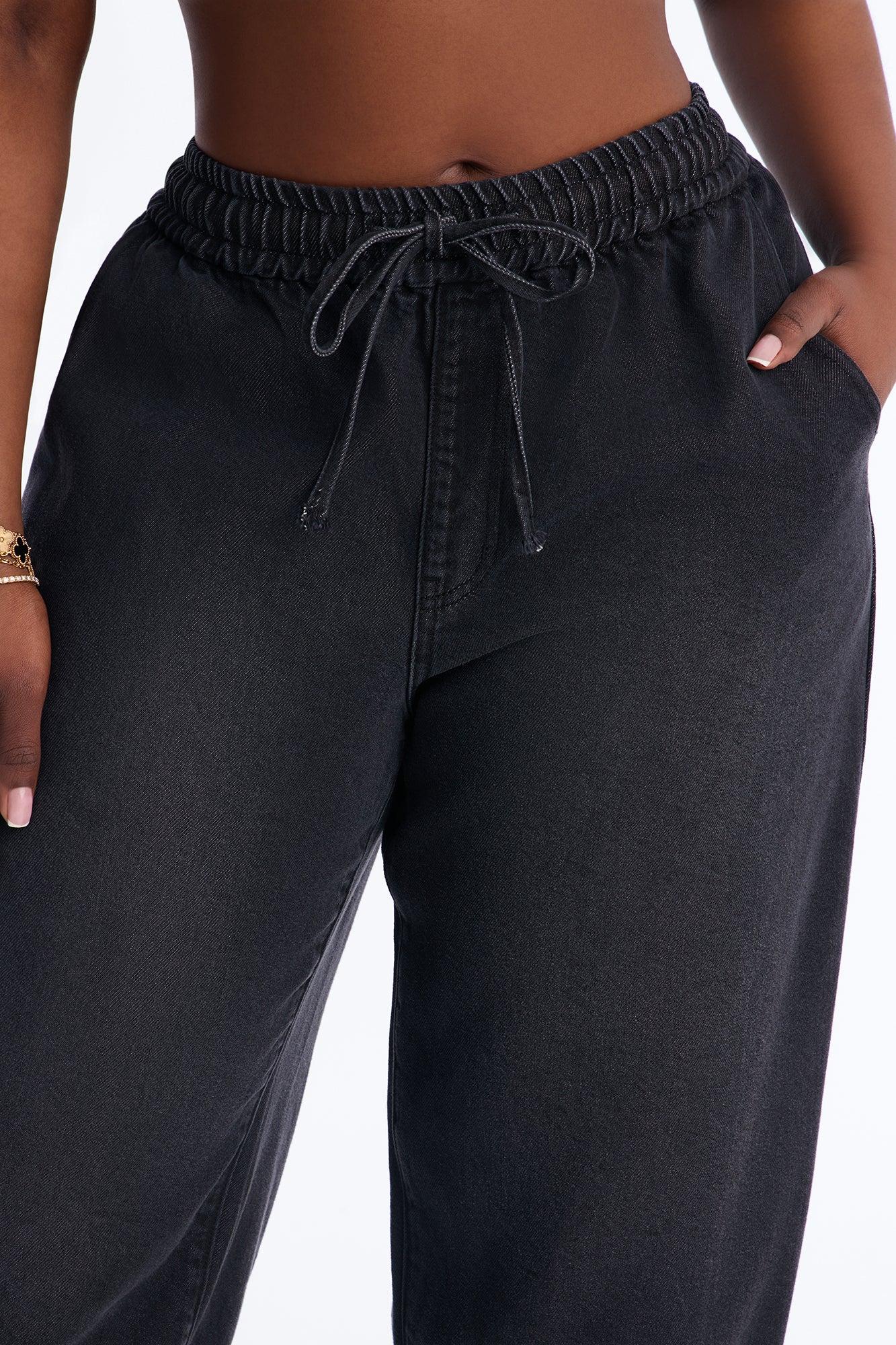 Esplanade Tie Waist Loose Drapey Jogger Jeans - Black Wash Female Product Image