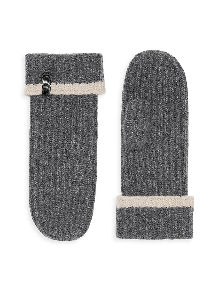 Womens Cashmere English Rib Knit Mittens with Monili Product Image