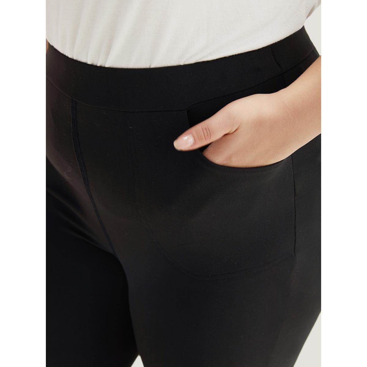 Plus Size Plain Lace Patchwork Cut Out Legging Women Black Casual High stretch Skinny High Rise Dailywear Leggings BloomChic 30/6X Product Image