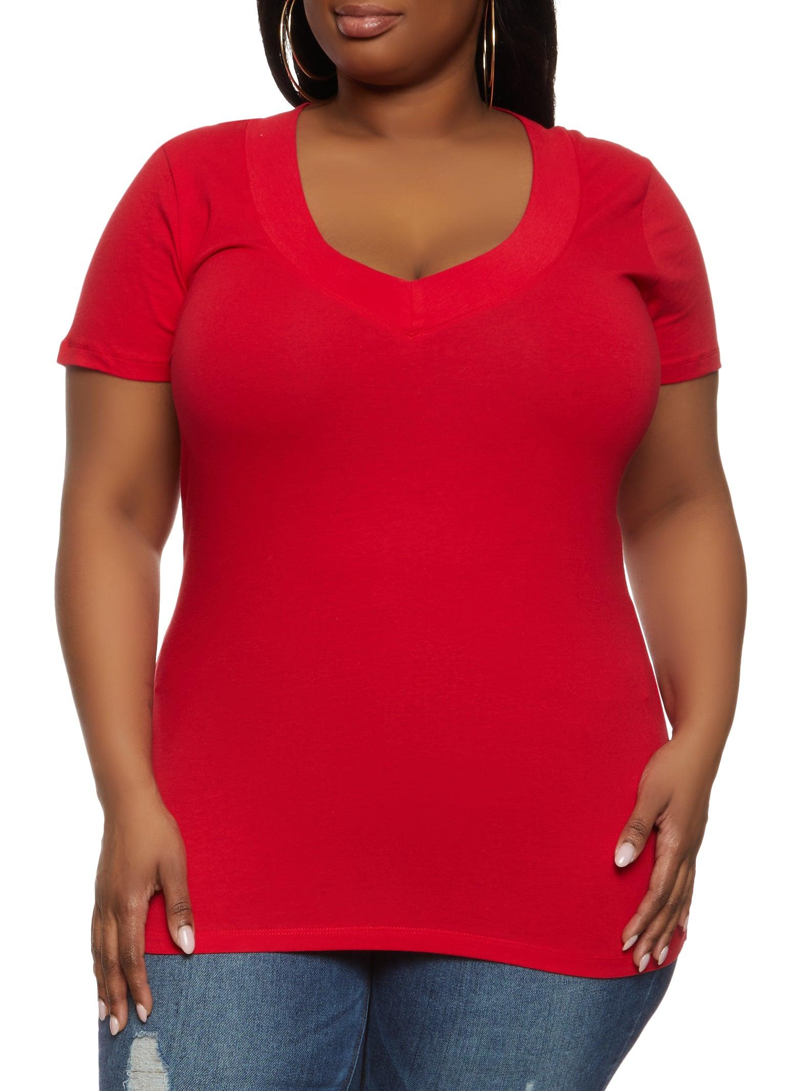 Womens Plus Size Basic V Neck Tee Product Image