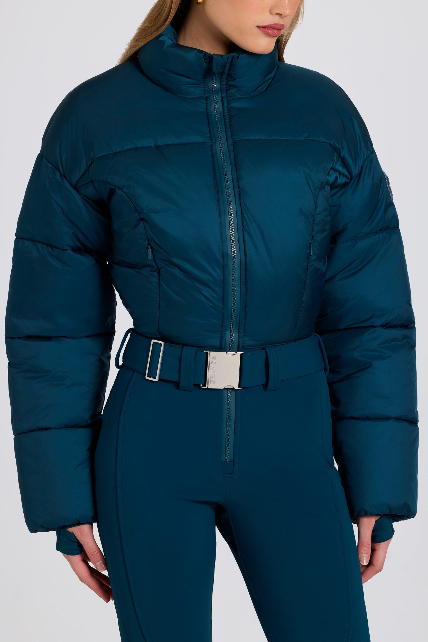 Waterproof Padded Belted Ski Suit in Teal Product Image