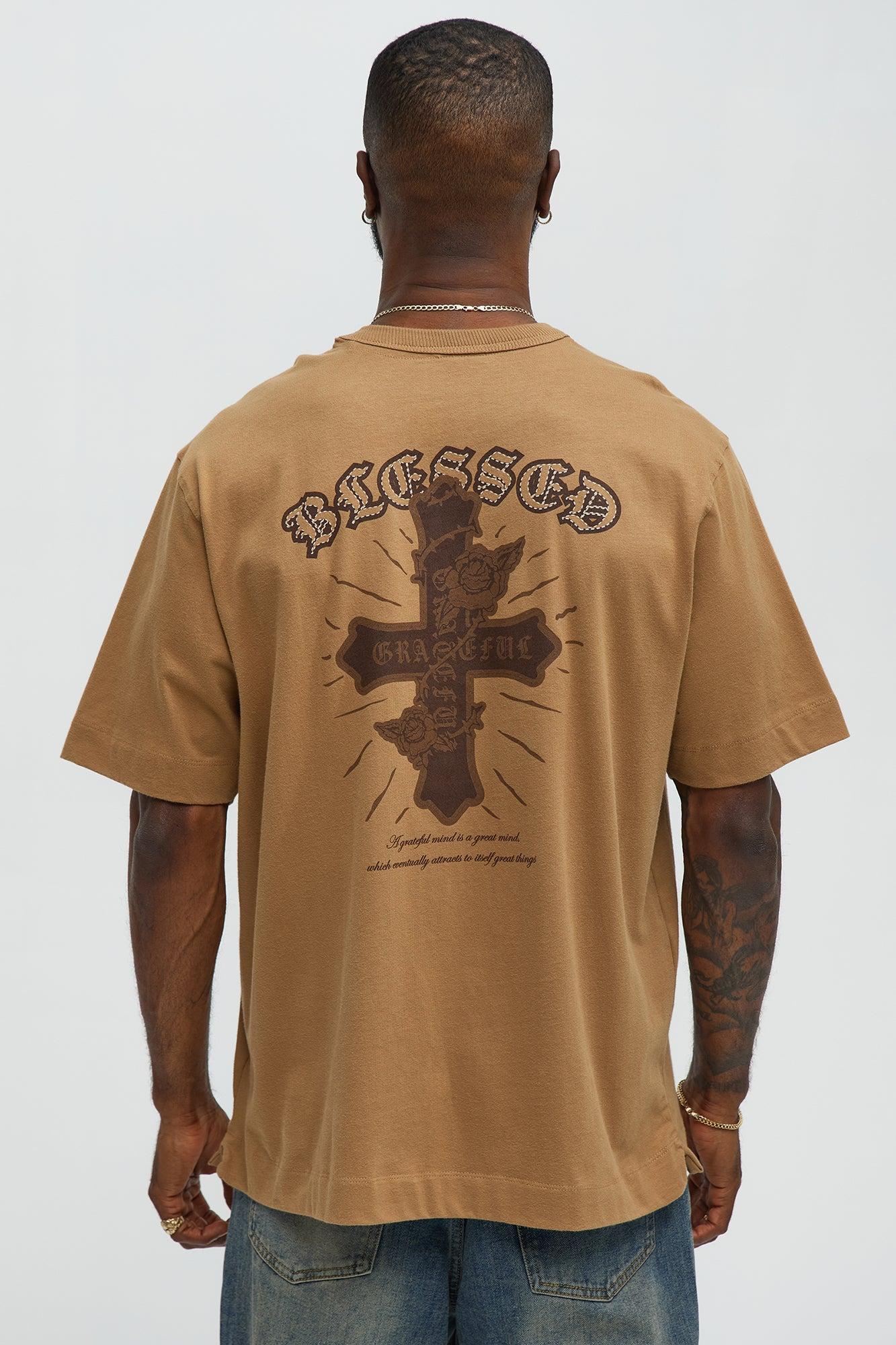 Blessed Cross Oversized Short Sleeve Tee - LightBrown Male Product Image