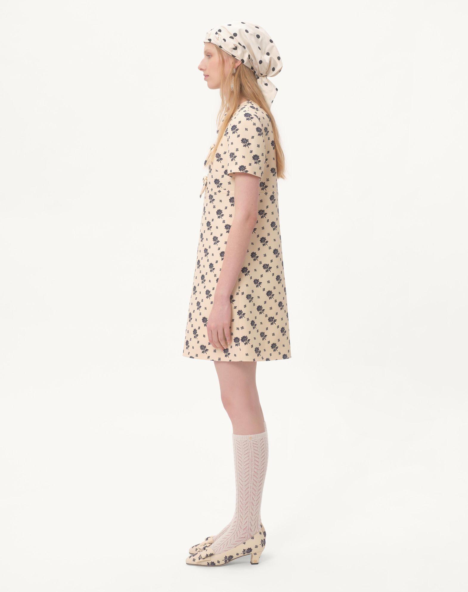 Short Dress In Crepe Couture Fiorellino Blu Papier Floral  Product Image