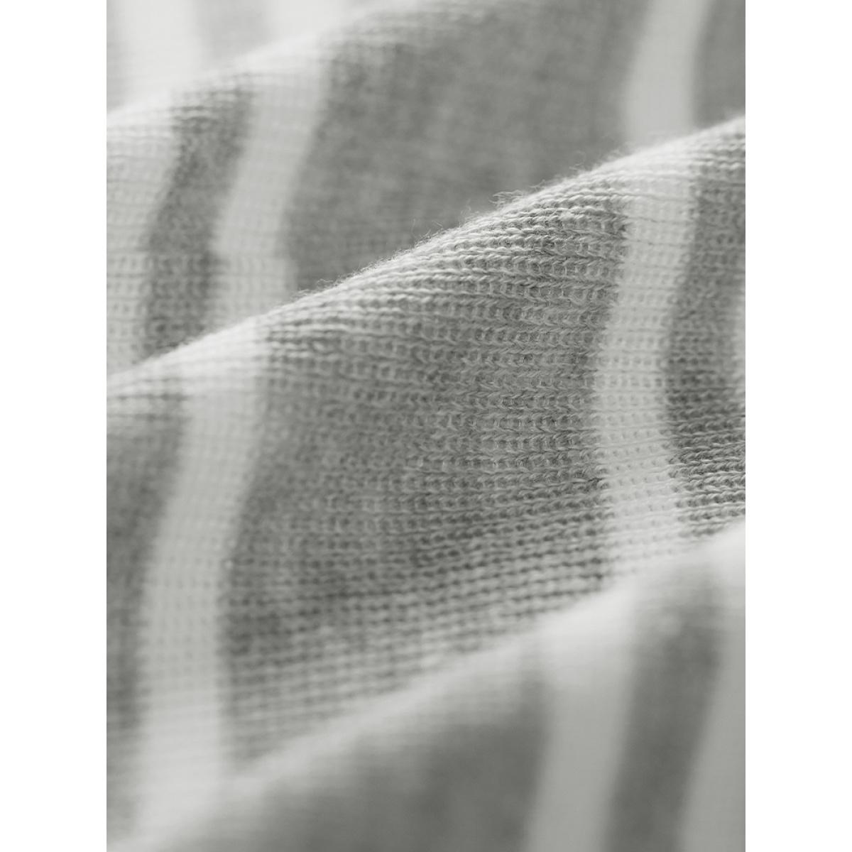 Plus Size Striped Elastic Cuffs Arc Hem Cardigan Silver Women Casual Loose Long Sleeve Everyday Cardigans BloomChic 28/5X Product Image