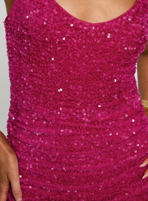 Centerfold Sequin Mini Dress Pink Product Image