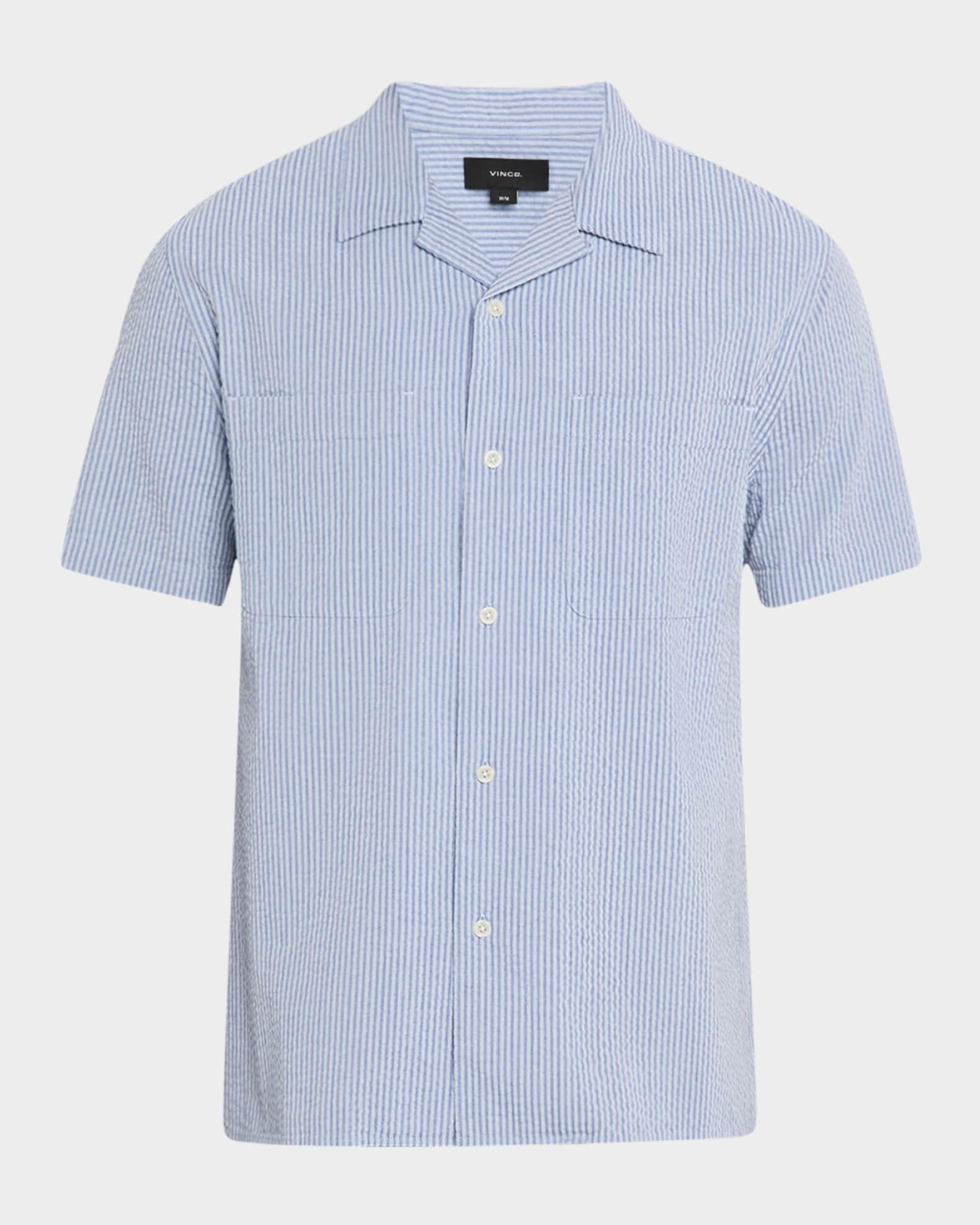 Men's Italian Cotton Seersucker Short-Sleeve Shirt Product Image