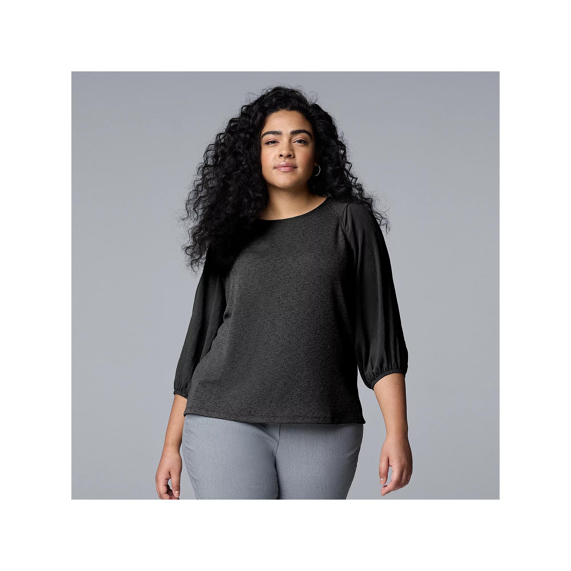 Plus Size Simply Vera Vera Wang Mixed Media 3/4-Sleeve Top, Womens Product Image