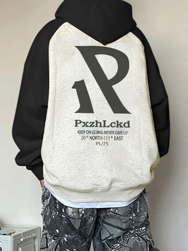 Men's Letter Print Raglan Oversized Hoodie Product Image