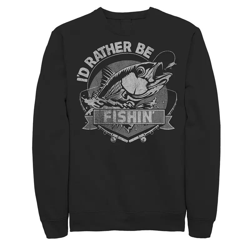 Men's I'd Rather Be Fishing Lime Green Fish About To Get Hooked Graphic Fleece,  Product Image