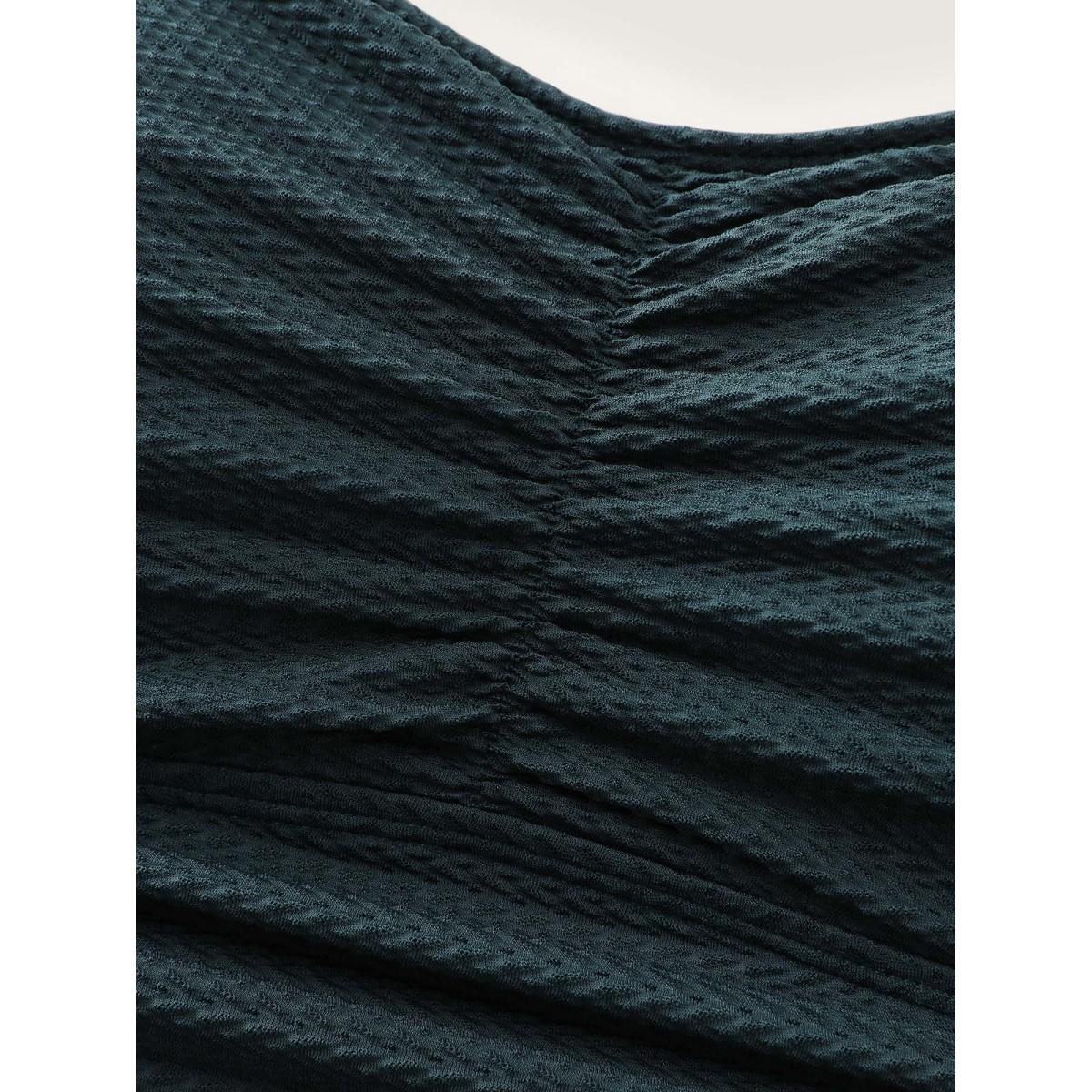 Plus Size Textured Adjustable Cinched Flared Swim Dress Women's Swimwear DarkSlateGray Resort Bodycon Heart neckline High stretch Curve Swim Dresses BloomChic 26/4X Product Image