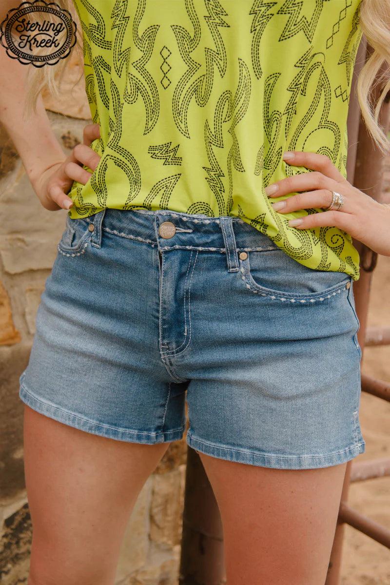 Sterling Kreek Stitched Denim Light Wash Shorts* Product Image