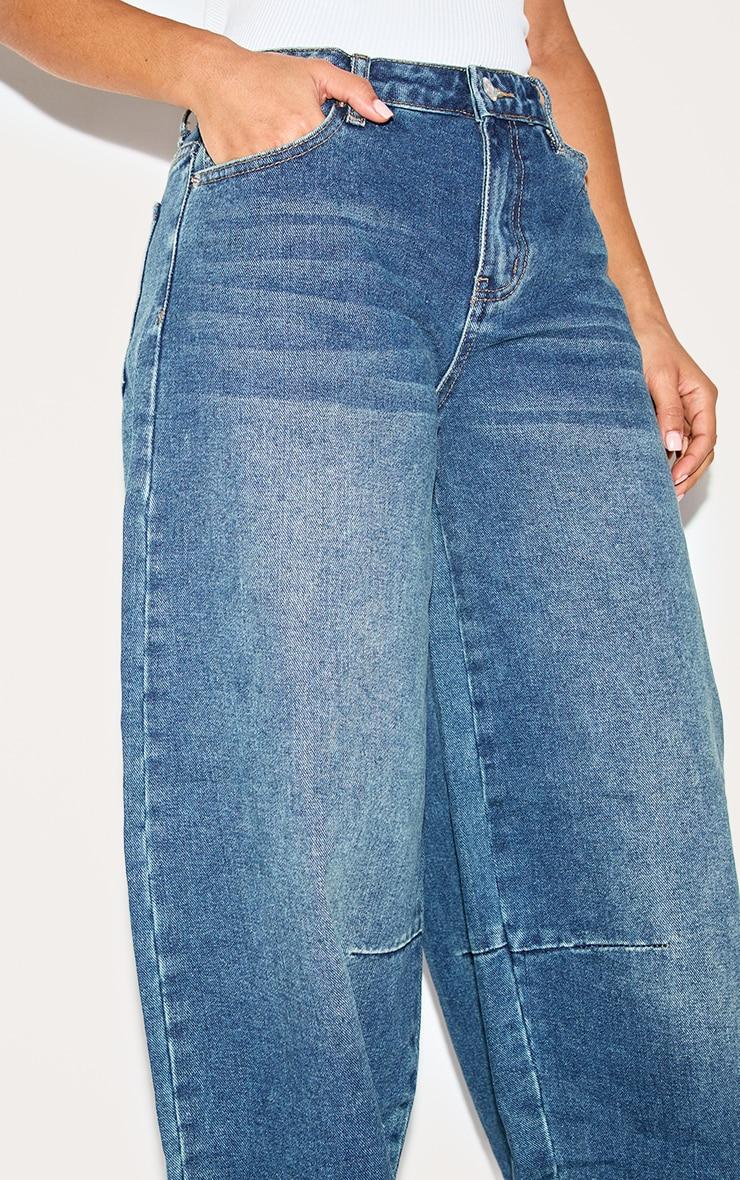 Petite Blue Denim Seam Detail Barrel Leg Jeans Product Image