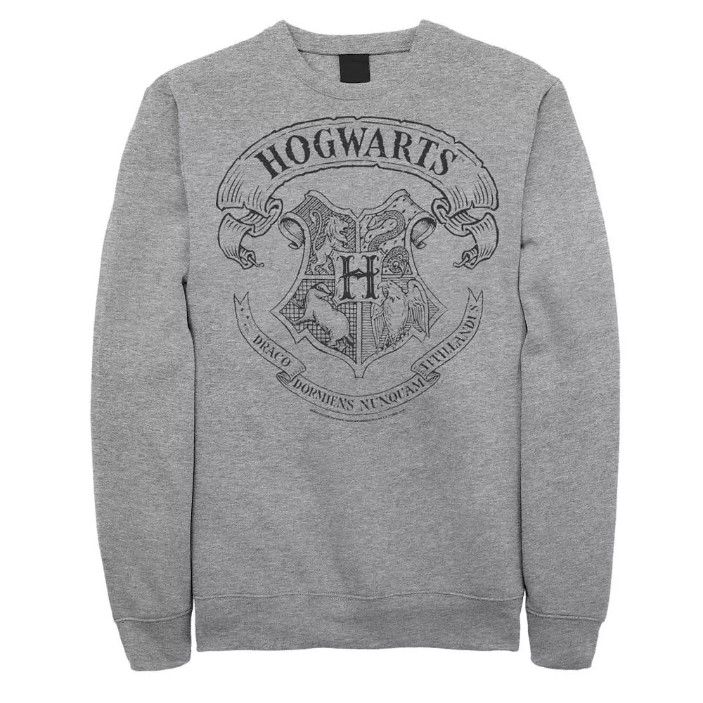 Men's Harry Potter Simple Hogwarts Crest Outline Fleece Graphic Pullover,  Product Image