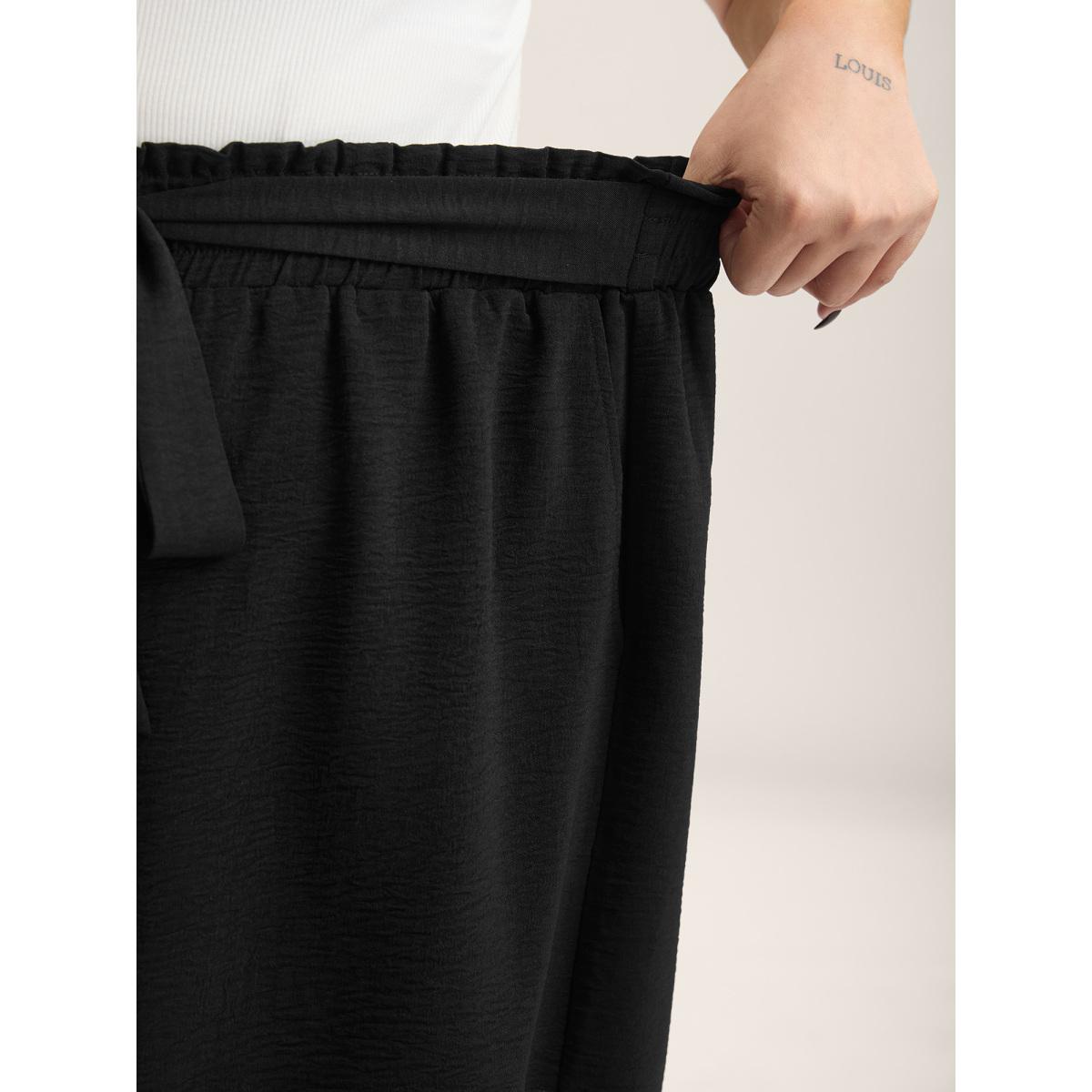 Plus Size Belted Wide-Leg Solid Shorts Women Black Leisure Tie knot Wide Leg Casual Shorts BloomChic 18-20/2X Product Image