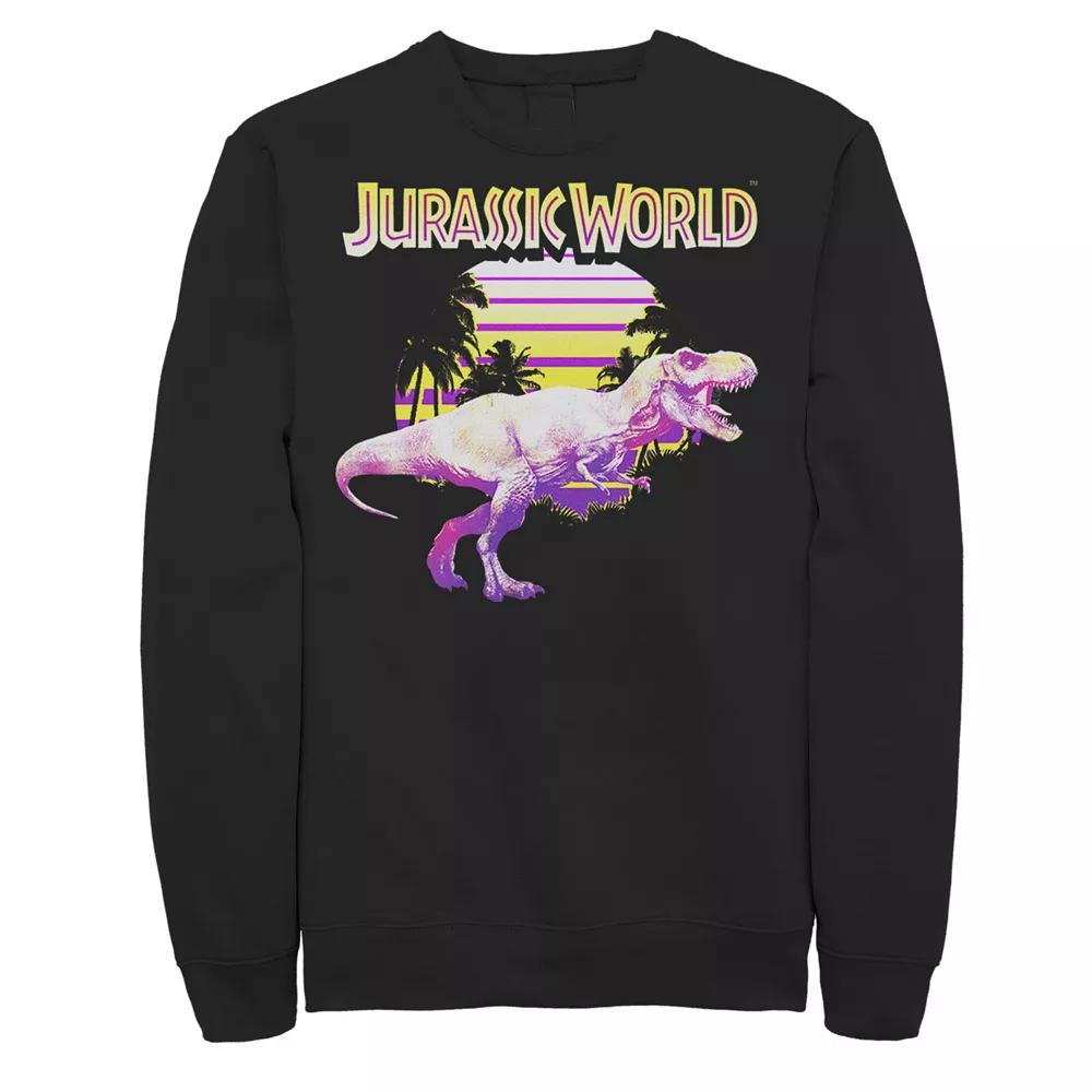 Men's Jurassic World Neon Purple & Yellow T-Rex Sweashirt, Size: XL, Black Product Image