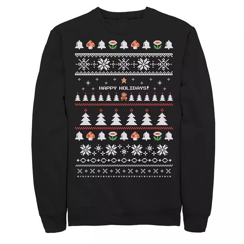 Men's Nintendo Super Mario Happy Holidays Pixels Sweatshirt,  Product Image