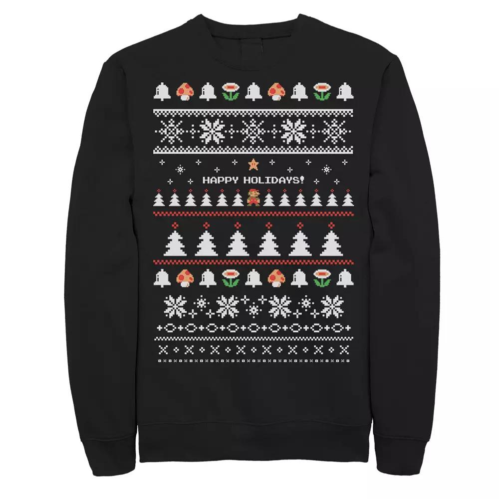 Men's Nintendo Super Mario Happy Holidays Pixels Sweatshirt,  Product Image