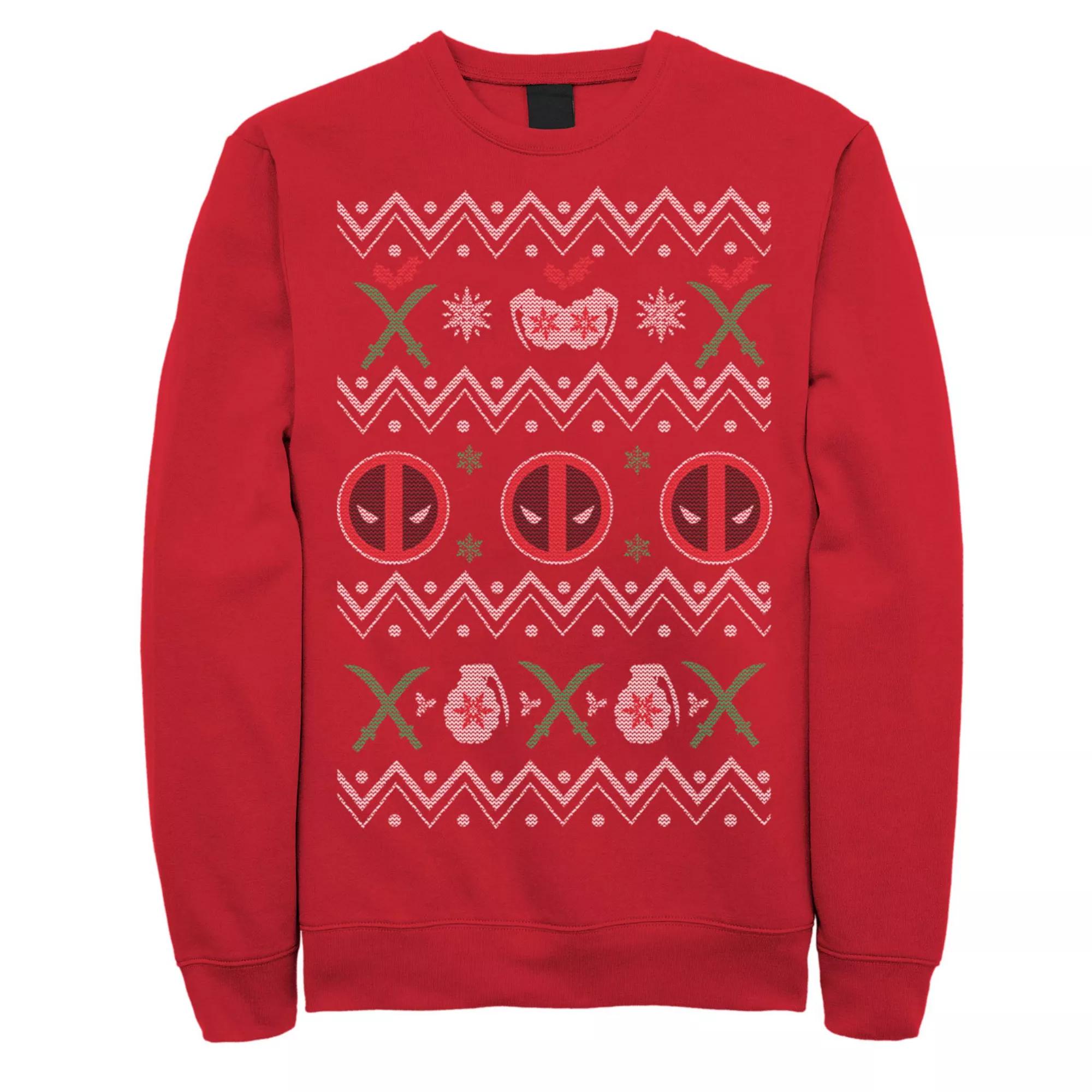 Men's Marvel Deadpool Ugly Christmas Sweater Stack Fleece,  Product Image