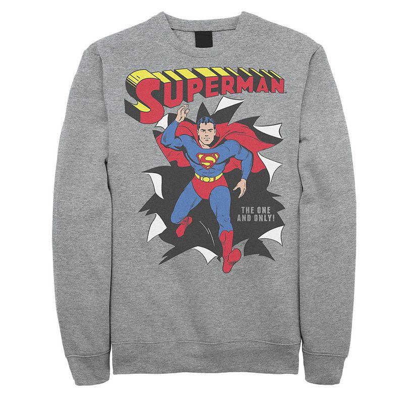 Men's DC Comics Superman Through Wall Poster Sweatshirt, Size: XL, Athletic Grey Product Image