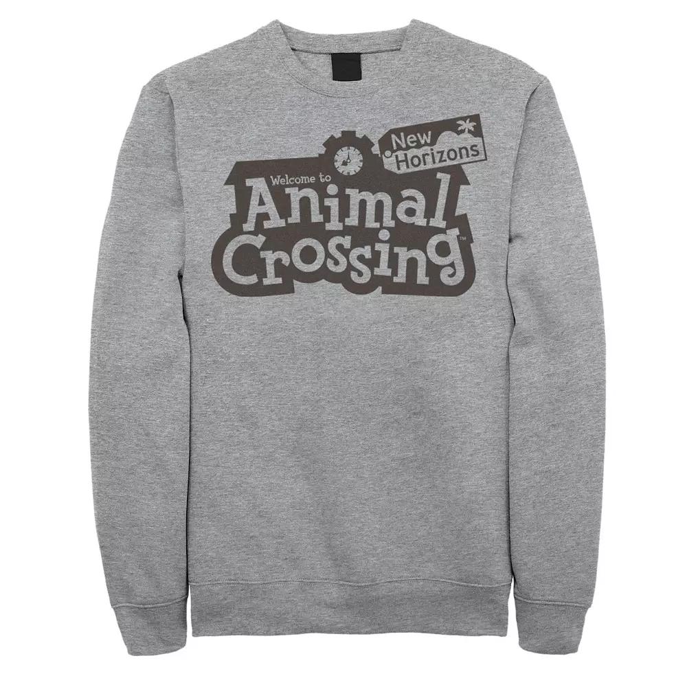 Men's Animal Crossing New Horizons Bold Black Welcome Logo Fleece, Size: Large Tall, Athletic Grey Product Image