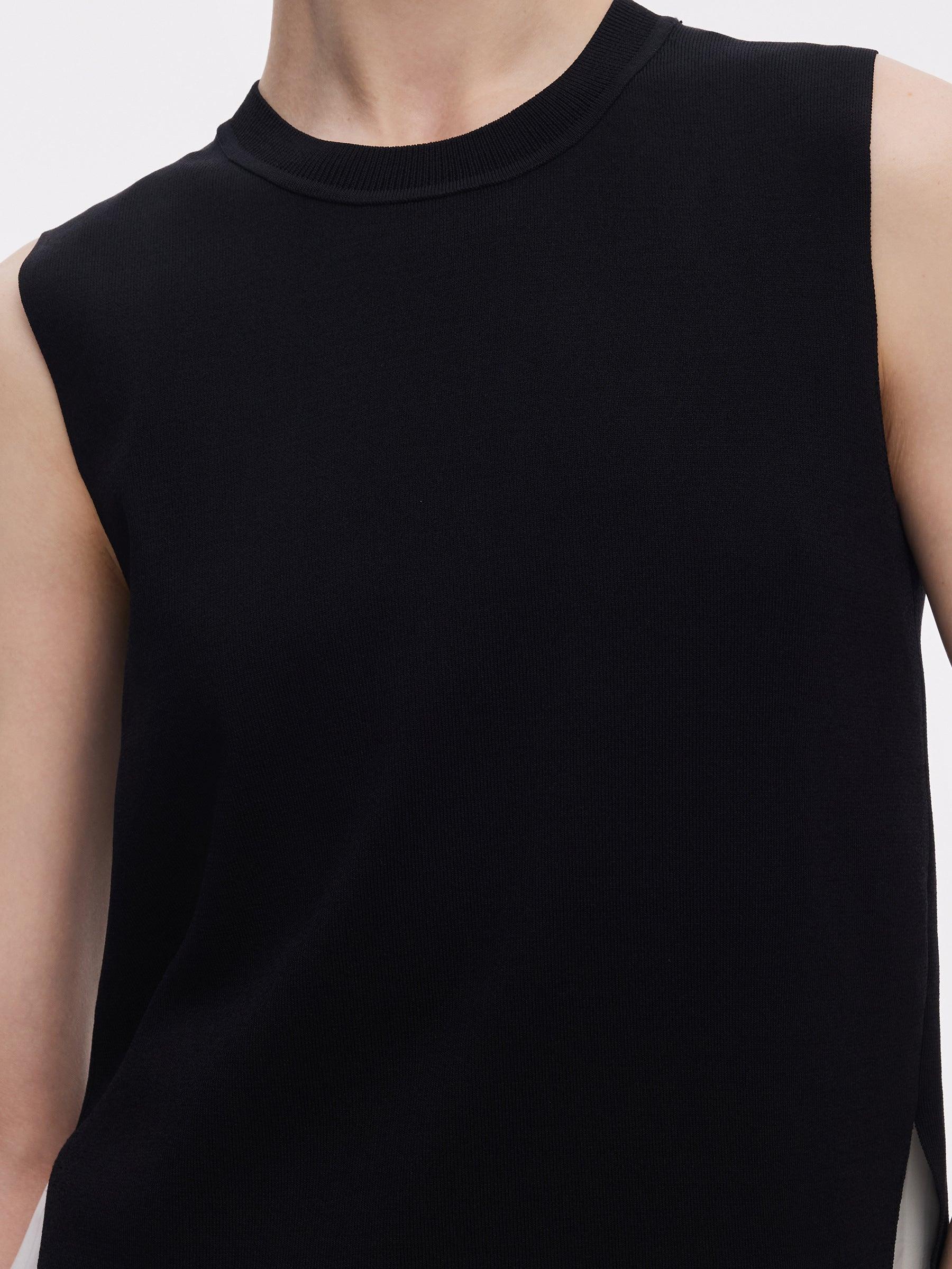 Lyocell Blend Knit Tank Top And Back Pleated Blouse Two-Piece Set Product Image