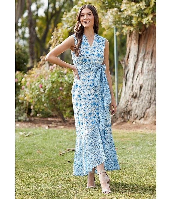 Moda Tara Sleeveless V-Neck Floral Print Wrap Maxi Dress Product Image