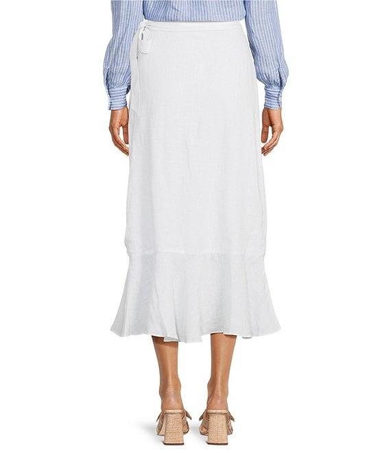 J.McLaughlin Zia Refined Linen Ruffle Wrap Midi Skirt Product Image