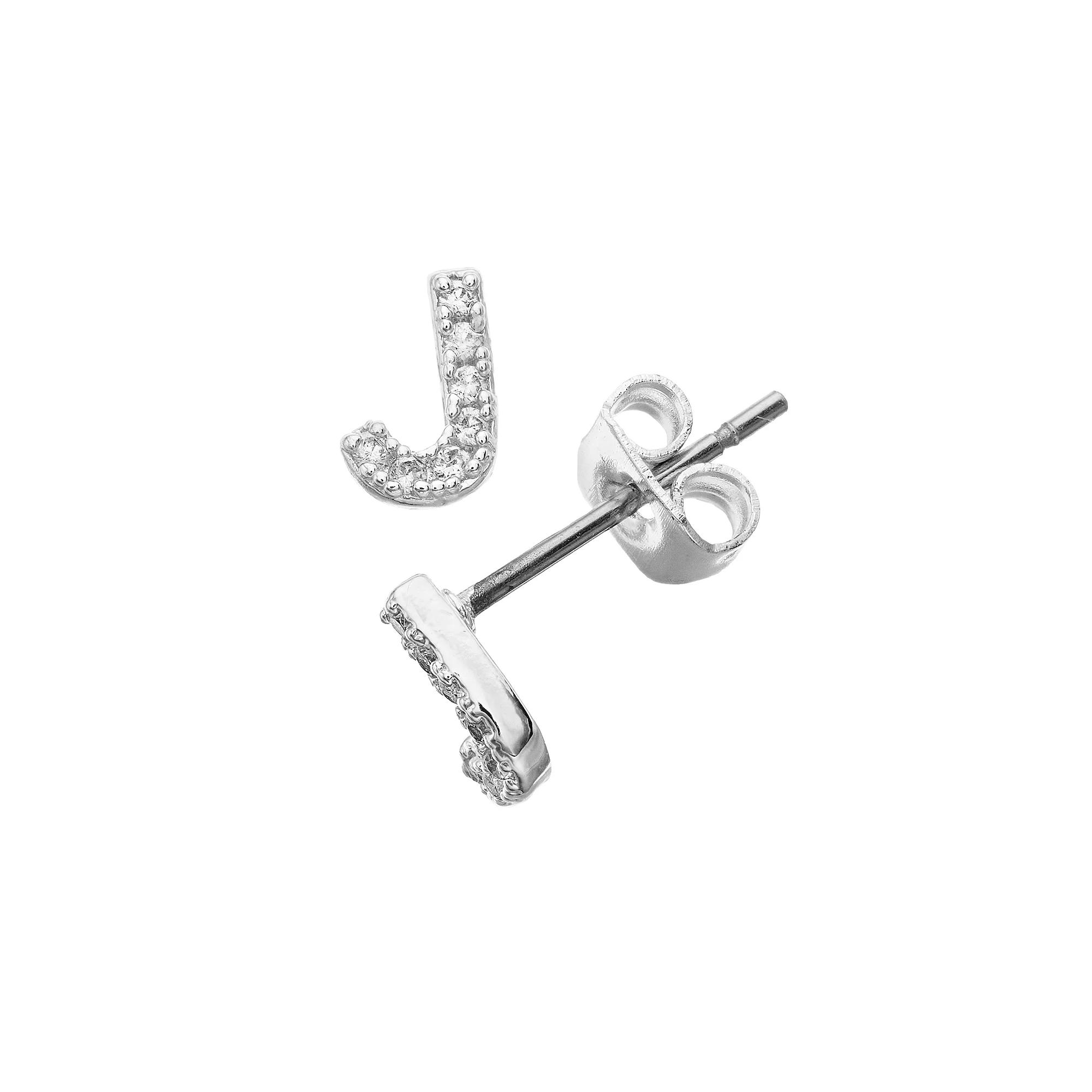 City Luxe Silver Tone Cubic Zirconia Pave Initial Stud Earrings, Women's, Silver Tone L Product Image