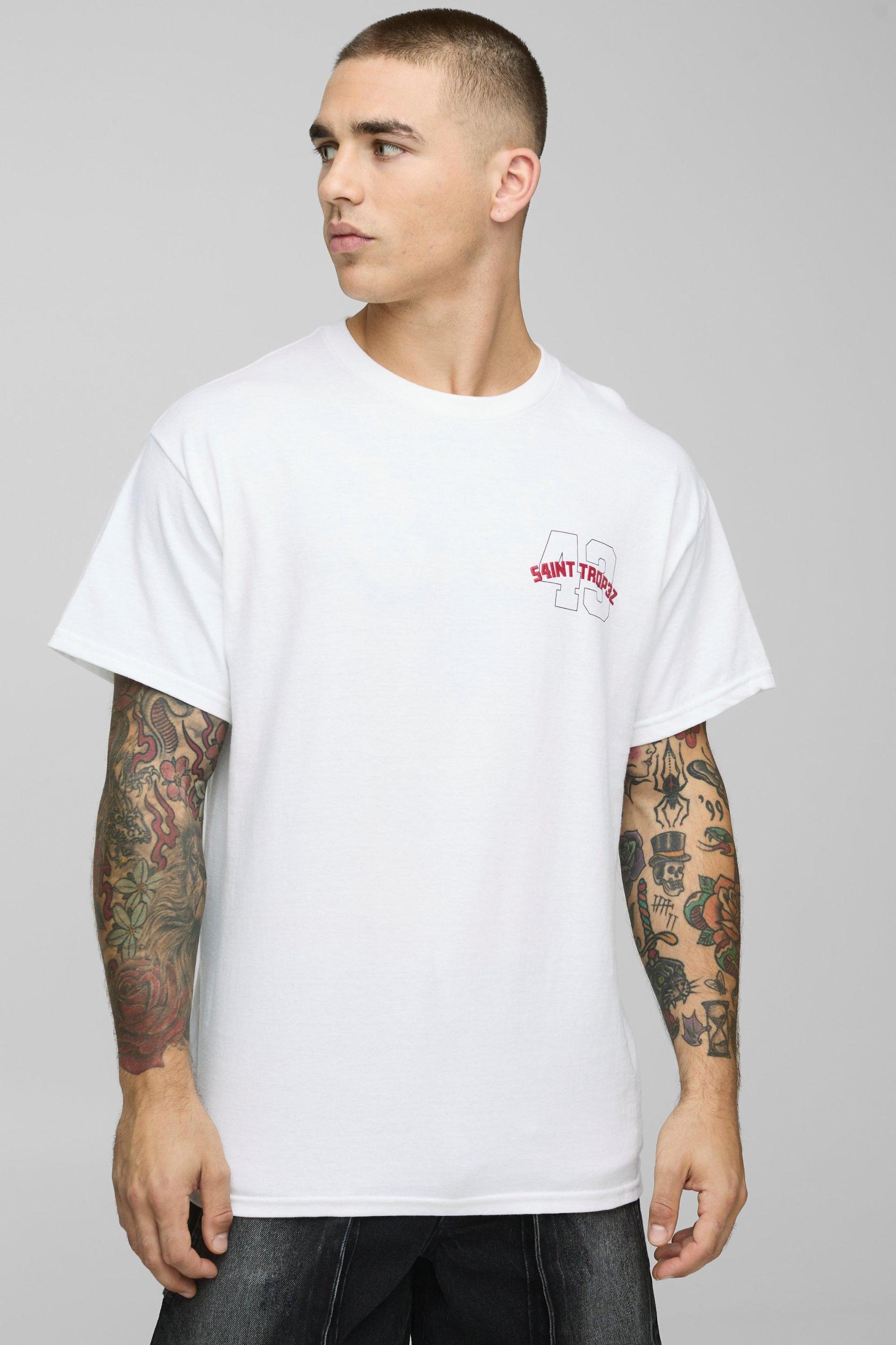 Oversized Hi Build St Tropez Varsity T-Shirt | boohooMAN USA Product Image