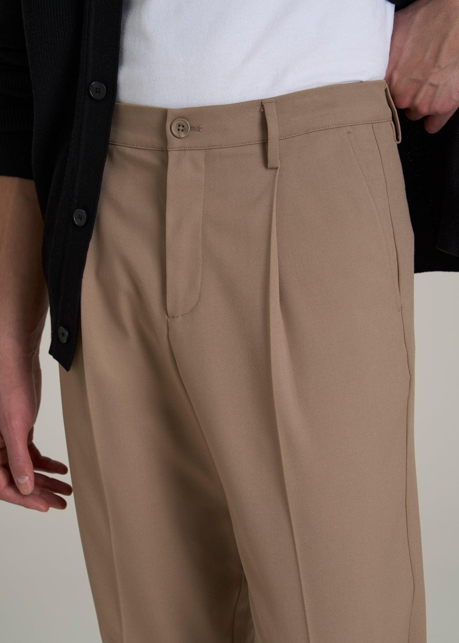 Relaxed Pleated Trousers for Tall Men in Black Male Product Image