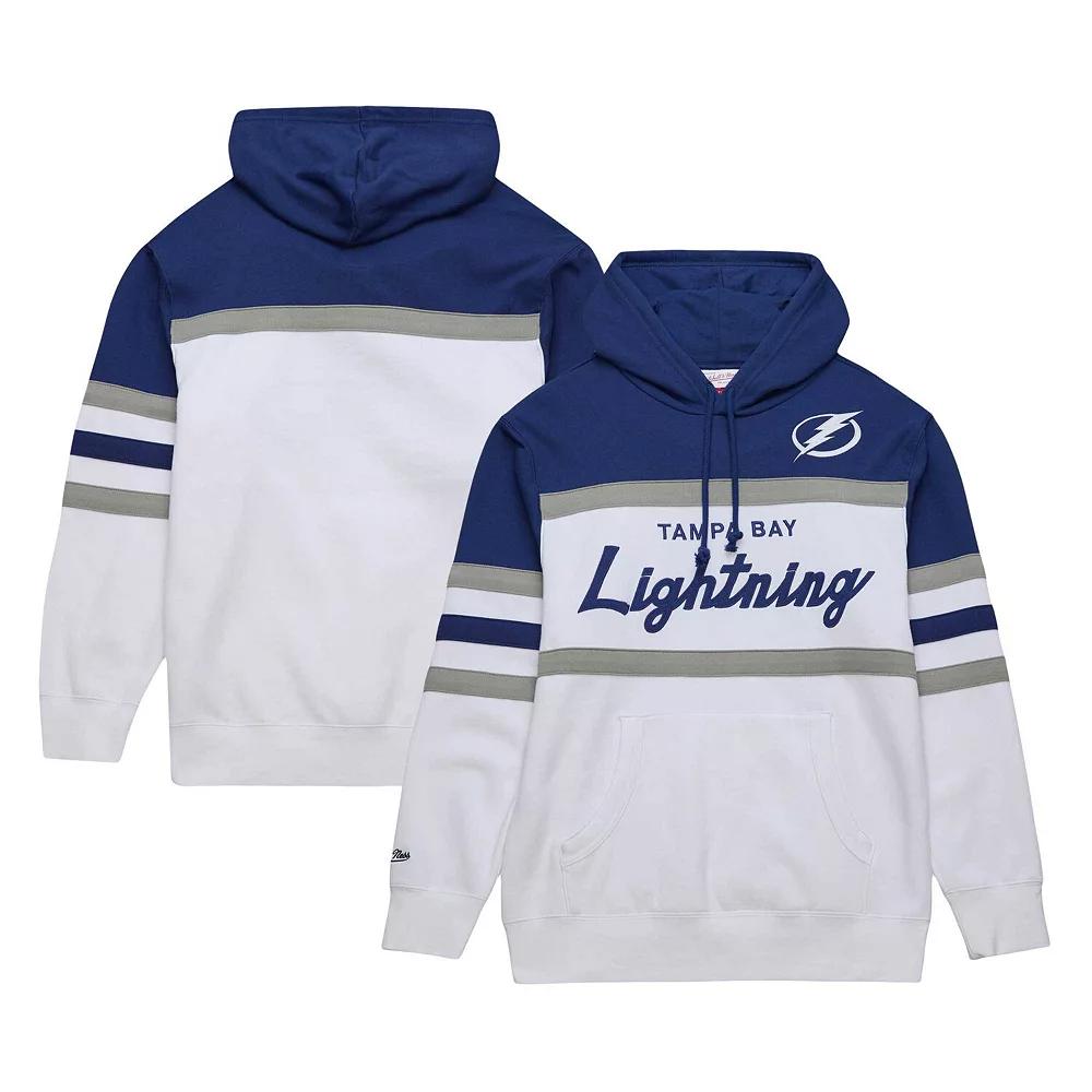 Men's Mitchell & Ness White/Blue Tampa Bay Lightning Head Coach Pullover Hoodie, Size: 4XL, Lgh White Product Image