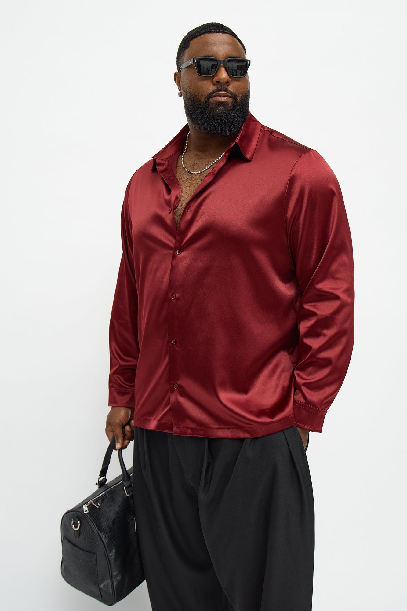 Links Satin Long Sleeve Button Up Shirt - Burgundy Product Image