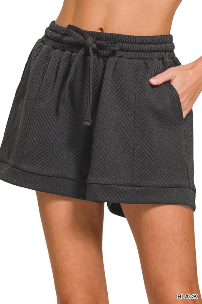 Textured Knit Jacquard Drawstring Shorts w/ Pockets Product Image