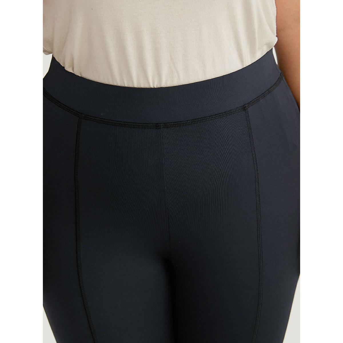 Plus Size Plain Split Hem Flare Leg Leggings Women Indigo Elegant High stretch Flare Leg High Rise Dailywear Leggings BloomChic 12/L Product Image