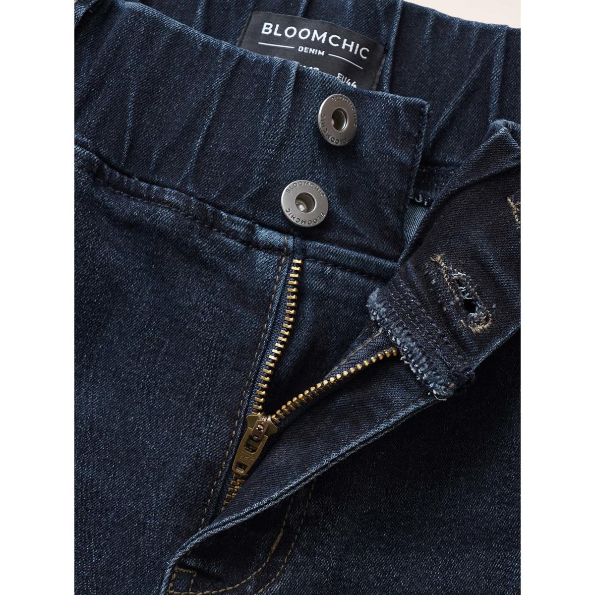 Plus Size Bootcut Elastic Waist Button Down Jeans Women Indigo Casual Plain Plain High stretch Pocket Jeans BloomChic 14/1X Product Image