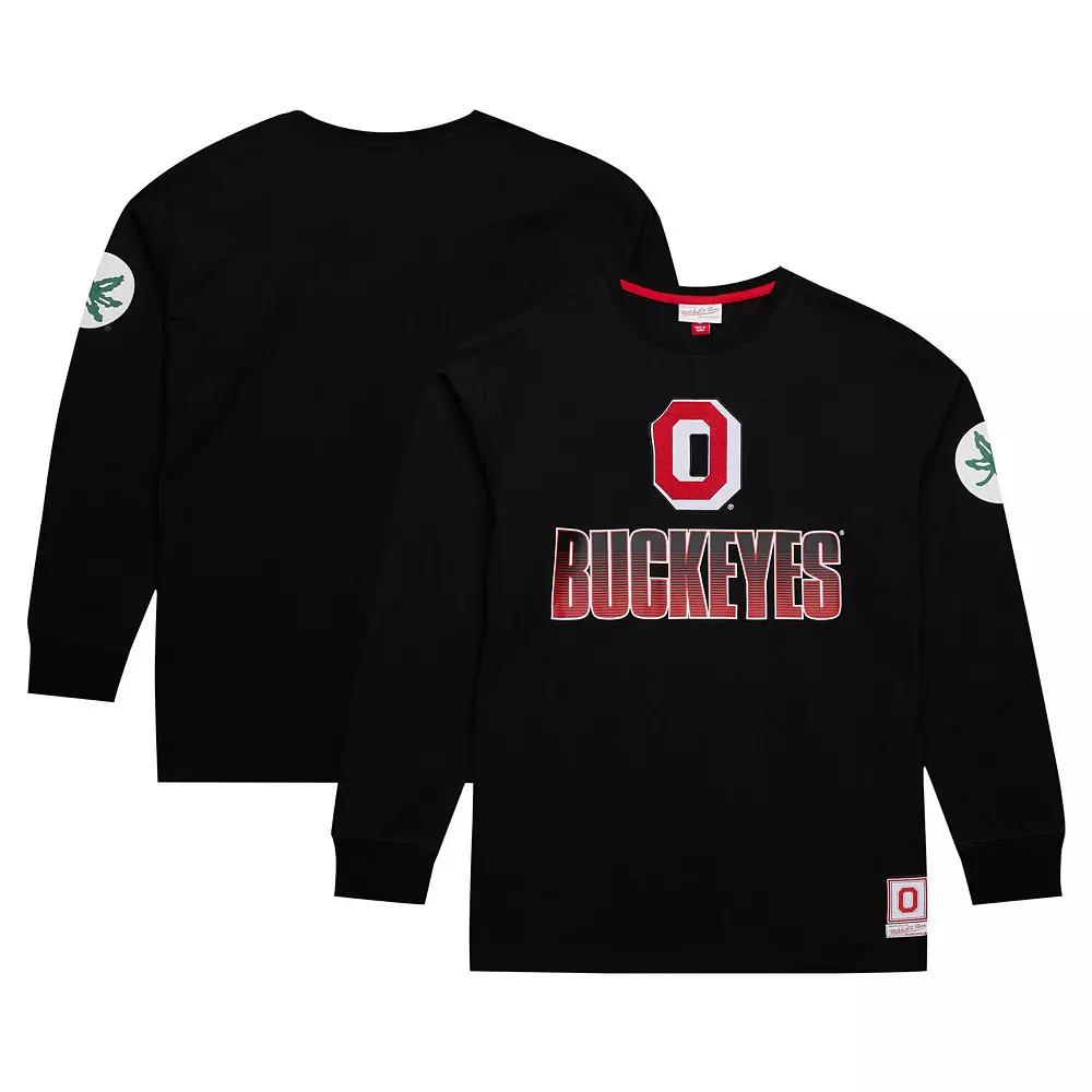 Men's Mitchell & Ness Black Ohio State Buckeyes Throwback Allover Long Sleeve T-Shirt, Size: Medium Product Image