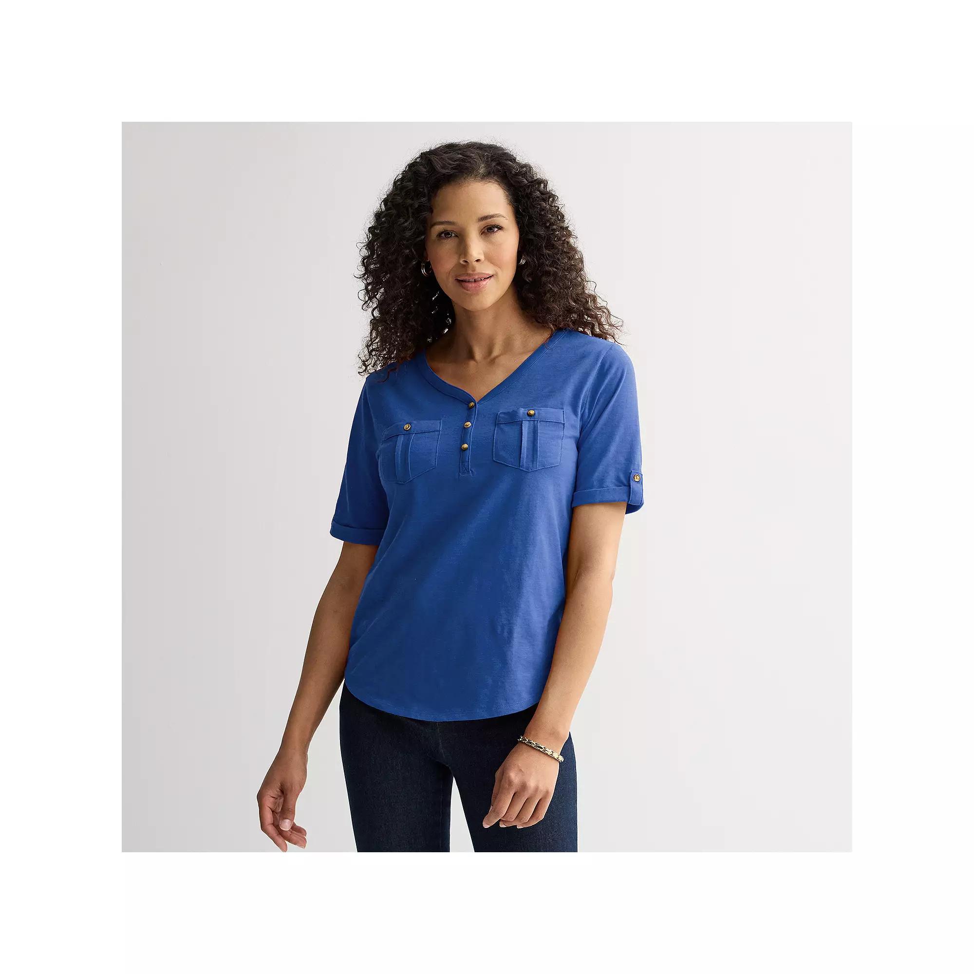 Women's Croft & Barrow® Elbow Sleeve Utility Henley Top, Size: Medium, Christian Bay Product Image