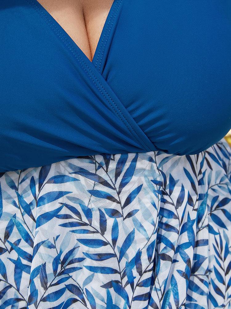 Plant Print Ruffle Tiered Sculpt Waist Wrap Swim Dress Female Product Image