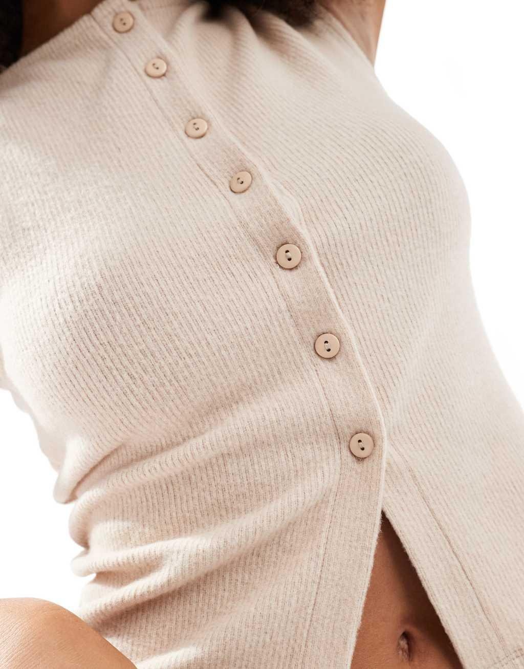 ASOS DESIGN super soft brushed sleeveless button through top in oatmeal Product Image
